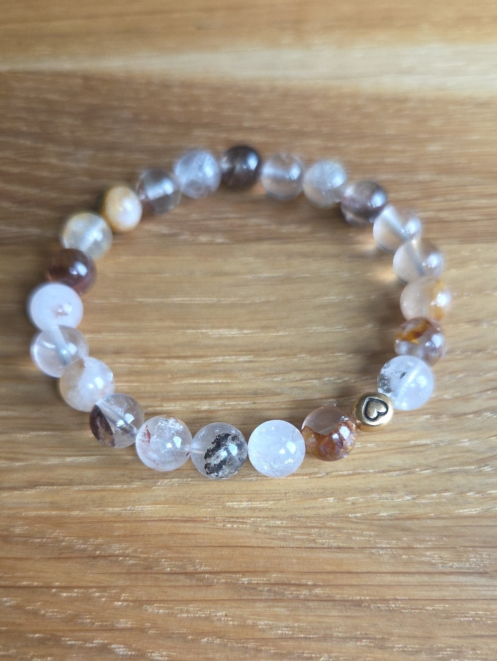 Gold Red Rutilated Quartz Beaded Stretch Bracelet | Handmade - Picture 6 of 9